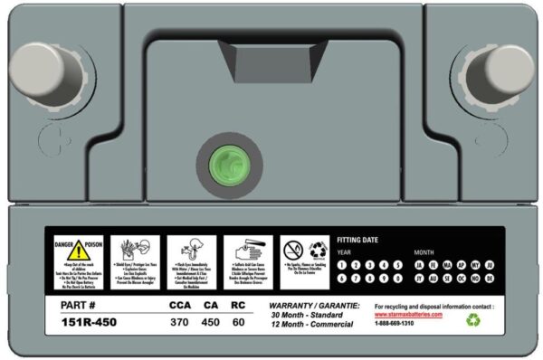 PS 151R-450  Group 151R 450CA, 370CCA, 60RC Automotive Starting Battery, 12 Volt - Top Terminal - Image 2