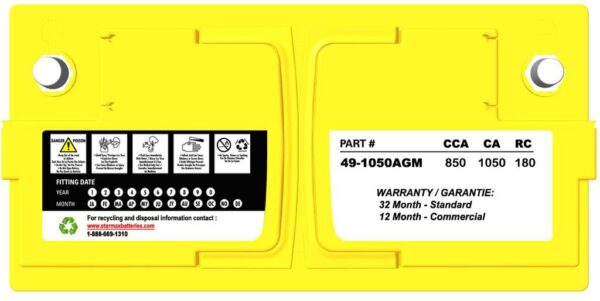 PS 49-1050AGM  Group 49 AGM 1050CA, 850CCA, 180RC Automotive Starting Battery - 12Volts - Image 3