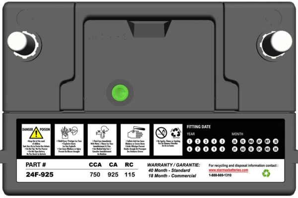 PS 24F-925  Group 24F 925CA, 750CCA, 155RC Automotive Starting Battery, 12 Volt - Top Terminal - Image 2