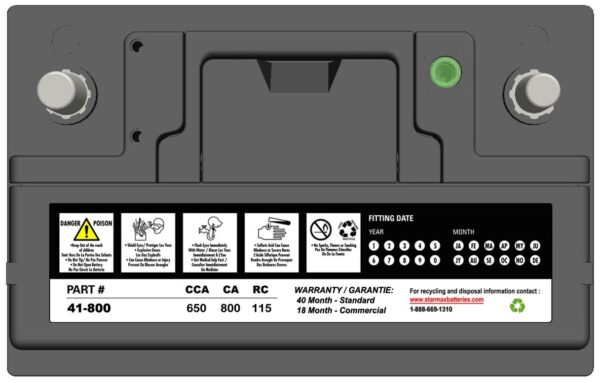 PS 41-800  Group 41 800CA, 650CCA, 115RC Automotive Starting Battery, 12 Volt - Top Terminal - Image 2