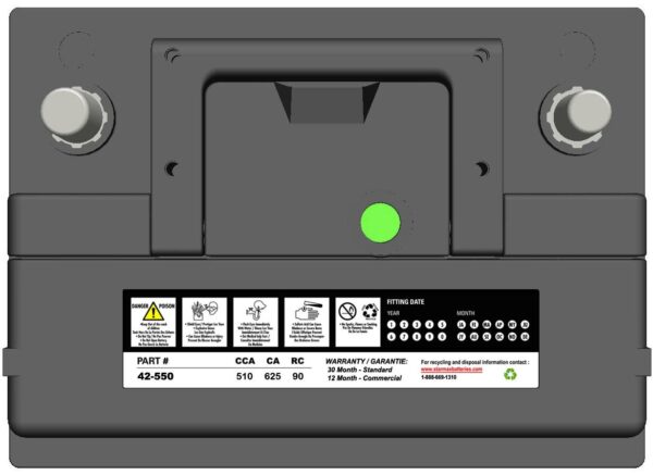 PS 42-550  Group 42 625CA, 510CCA, 90RC Automotive Starting Battery, 12 Volt - Top Terminal - Image 2