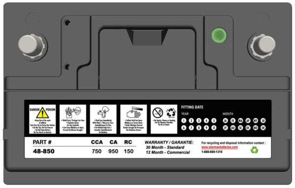 PS 48-850  Group 48 950CA, 760CCA, 150RC Automotive Starting Battery, 12 Volt - Top Terminal - Image 2