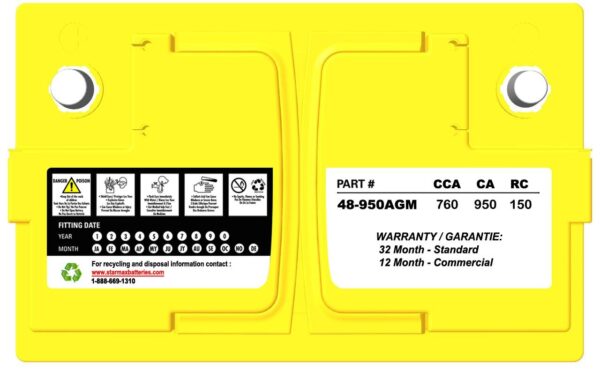 PS 48-950AGM  Group 48 AGM 950CA, 760CCA, 150RC Automotive Starting Battery - 12Volts - Image 3