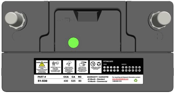 PS 51-530  Group 51 525CA, 430CCA, 80RC Automotive Starting Battery, 12 Volt - Top Terminal - Image 3