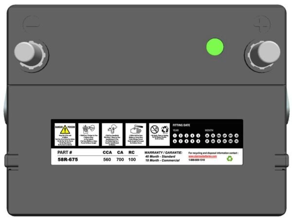 PS 58R-675  Group 58R 700CA, 560CCA, 100RC Automotive Starting Battery, 12 Volt - Top Terminal - Image 2