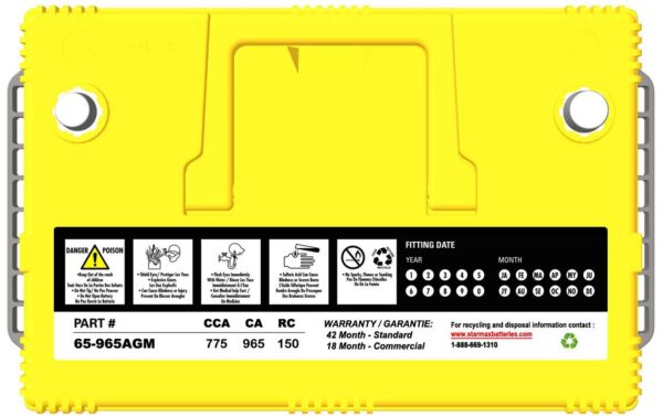 PS 65-1000AGM  Group 65 AGM 965CA, 775CCA, 150RC Automotive Starting Battery - 12Volts - Image 3