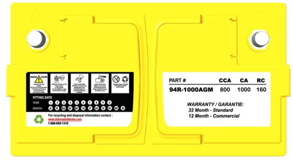 PS 94R-1000AGM  Group 94R AGM 1000CA, 800CCA, 160RC Automotive Starting Battery - 12Volts - Image 2