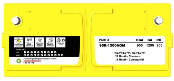 PS 95R-1050AGM  Group 95R AGM 1200CA, 950CCA, 205RC Automotive Starting Battery - 12Volts - Image 3