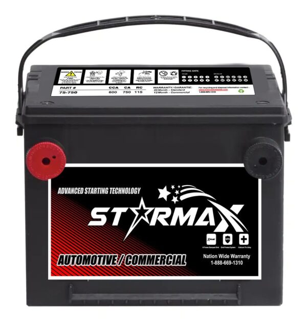 Group Size Group Size 75 Battery, 600CCA  Series, 75-750, Group Size 75 - 600CCA  Automotive Starting Battery 12 Volt -  Side Terminal