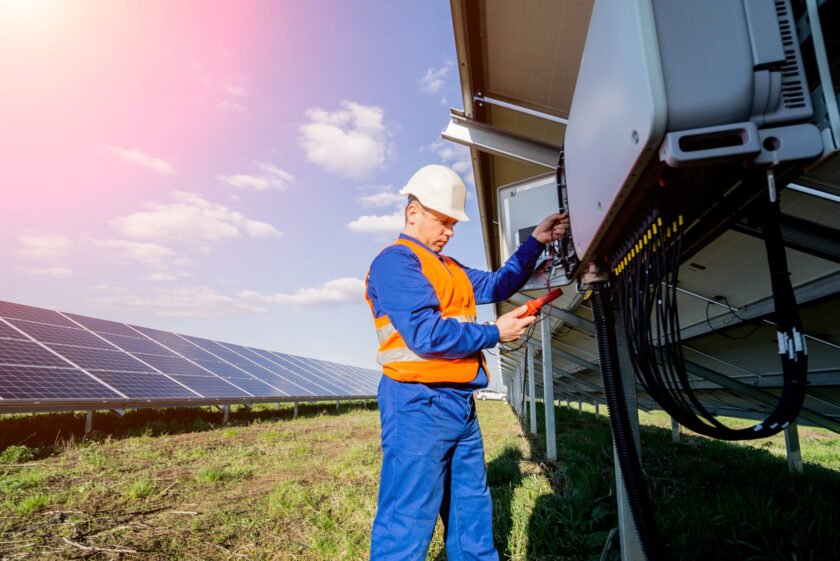 The inspector checks the actual output voltage level of inverter.