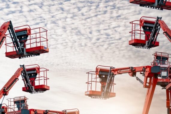 Articulated,Boom,Lift.,Aerial,Platform,Lift.,Telescopic,Boom,Lift,Against